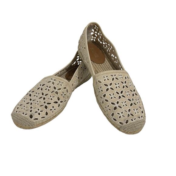 MICHAEL Michael Kors Darci Espadrille Flats Eyelet Cutouts Size 8.5 Cream Jute - Picture 1 of 12